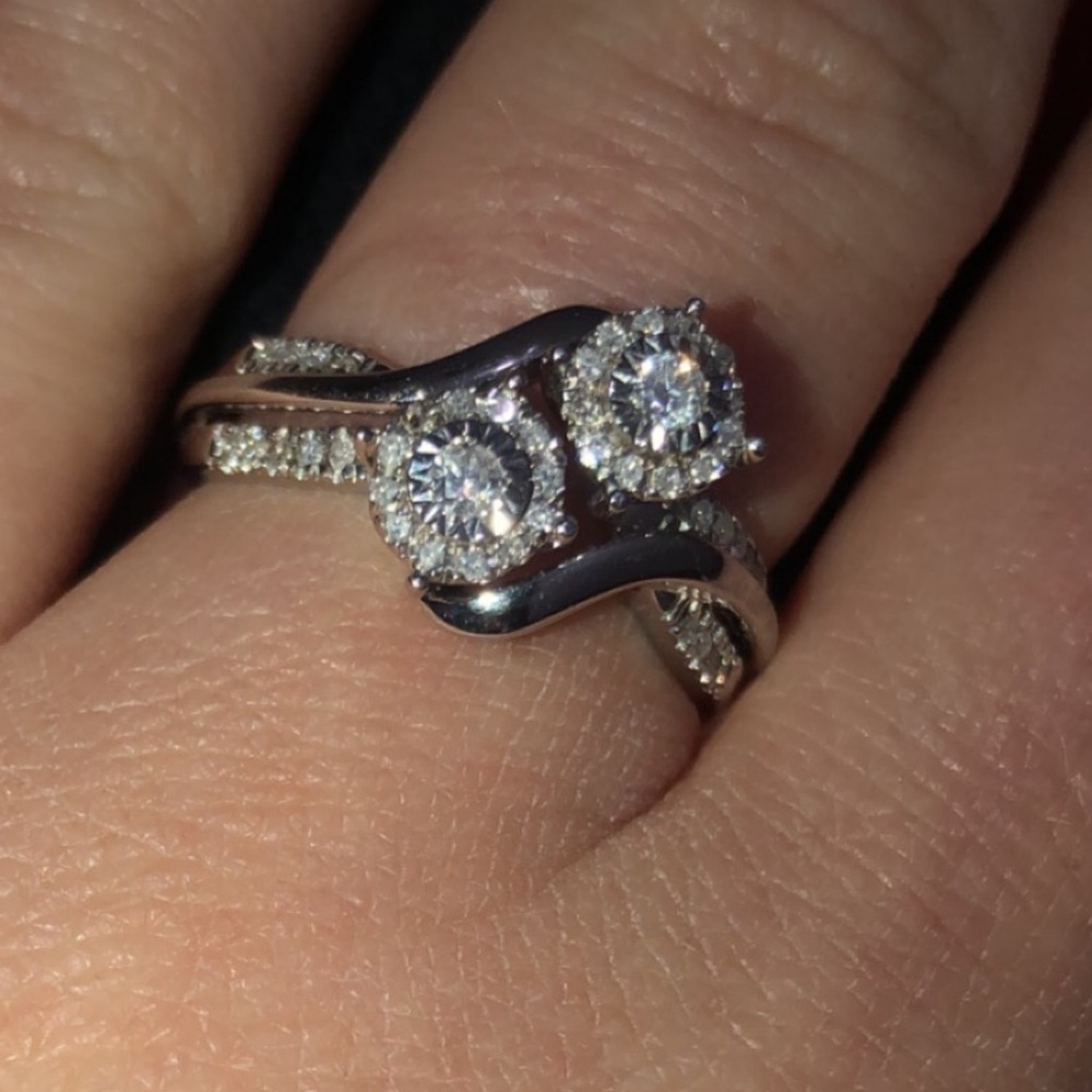 Elegant Silver Double Stone Ring - image 1